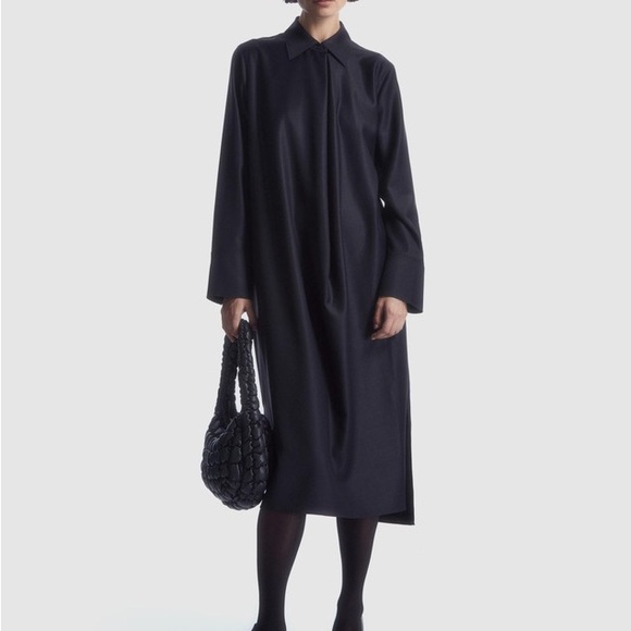 COS Dresses & Skirts - COS Deconstructed Wool Midi Shirt Dress - Collar Button Minimalist Utility sz 8